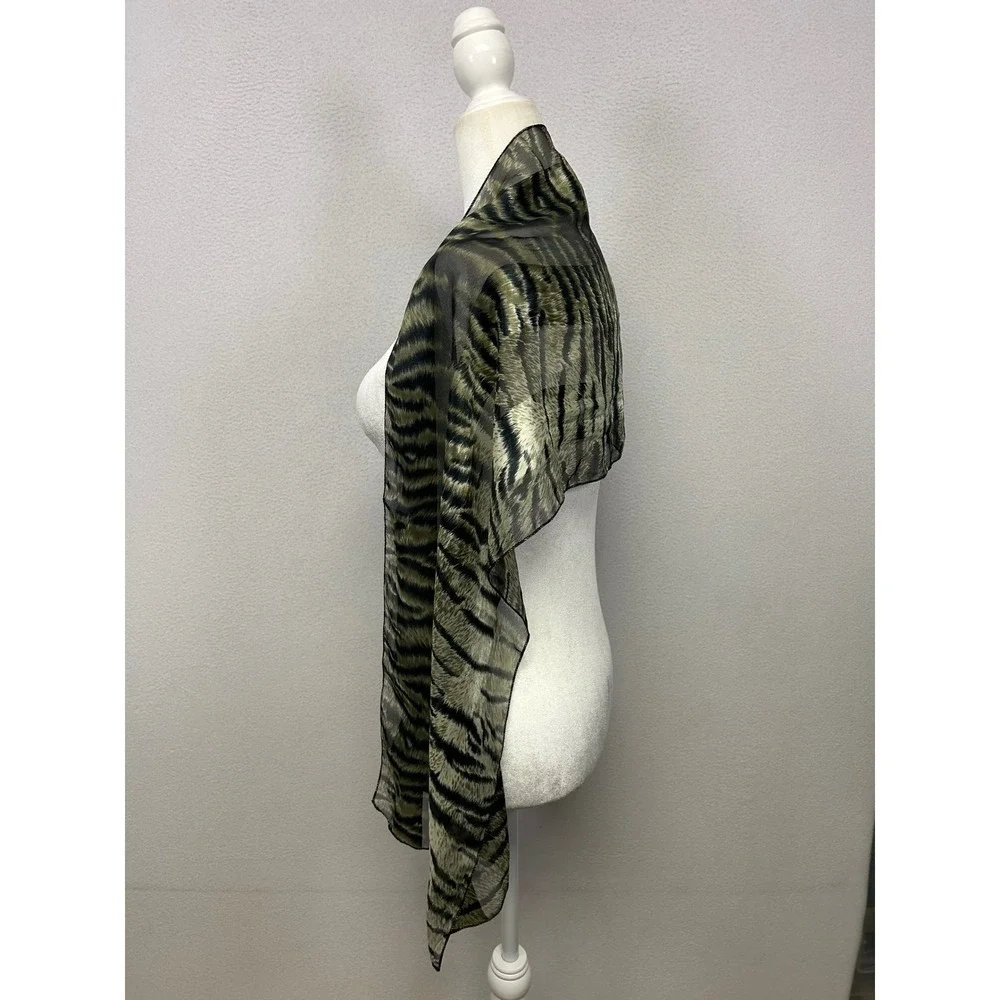 Safari Animalier Unbranded Womens OS Green Tiger Stripe Silk Feel Sheer Scarf